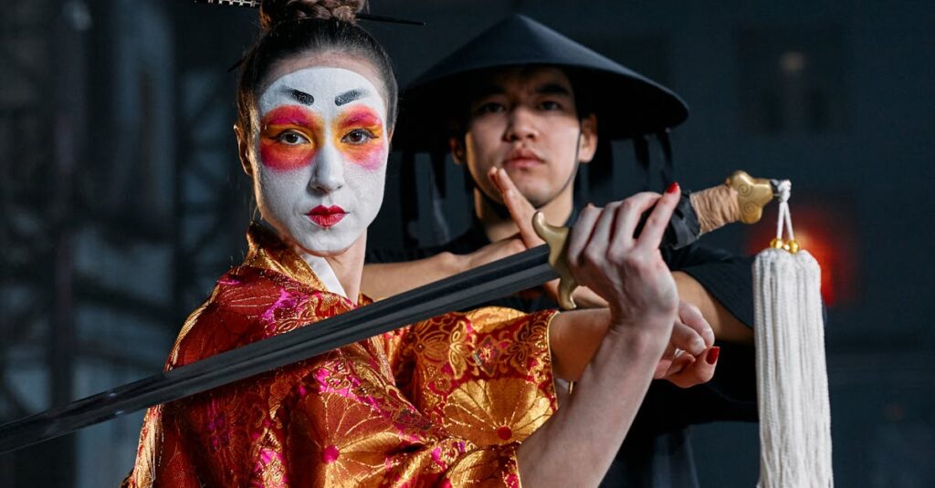 フィクションでありながらリアルに心に響く歌舞伎ドラマの世界を描いたアニメ風のイメージ