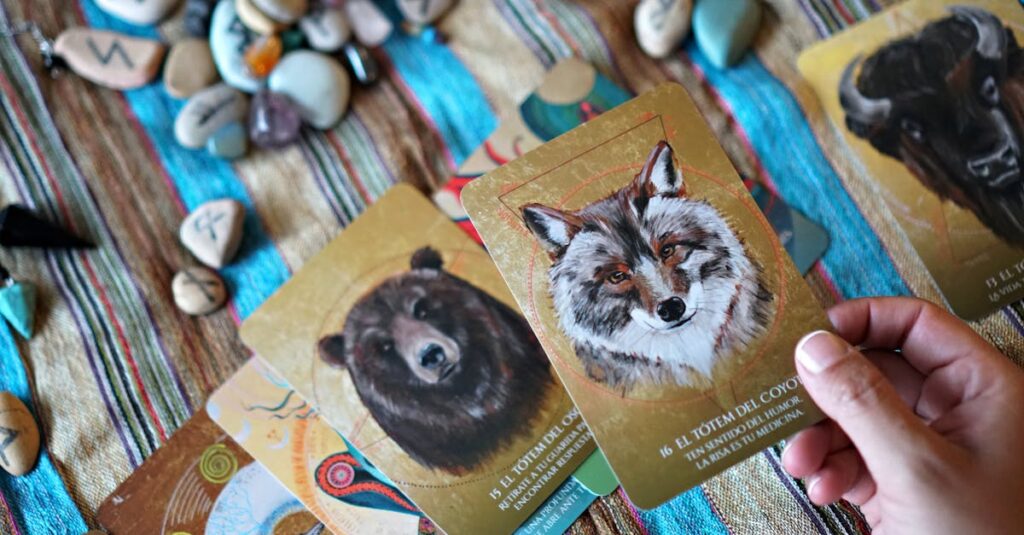 自己の力を象徴するオラクルカードとともに成長するアニメ風のヒロイン。