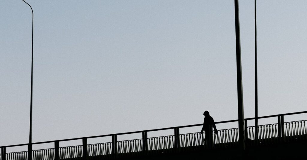夕暮れの橋にひとり立つ人。橋渡しではなく、自分のために歩き出す瞬間を象徴する風景。