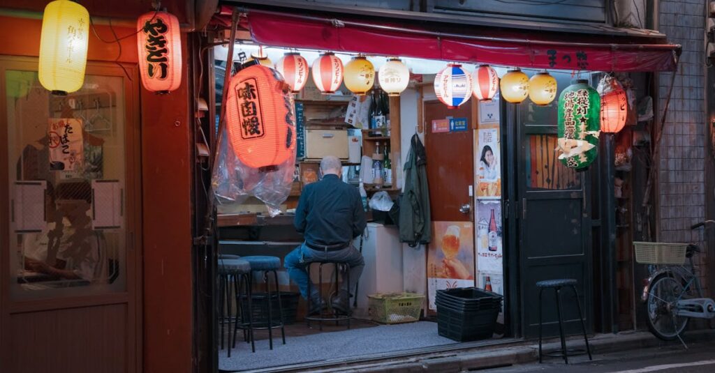 静かな出会いの情景、江戸の灯り