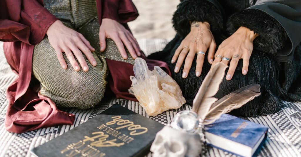 ツインレイとの再会や自己統合の象徴としてタロットカードと対峙するアニメ風ヒロイン。