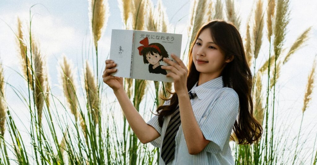 自分の感情と向き合い成長したアニメの女性キャラクターが、晴れやかな笑顔で前を見つめるラストシーン。