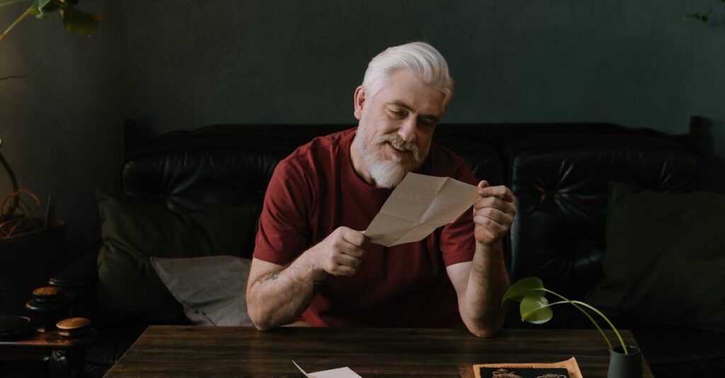 やわらかな光の中で手紙を読む人の水彩イラスト