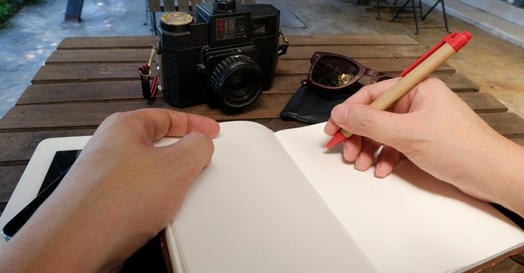 感じたことを短い言葉でそっと書き留める、朝の静かな習慣のイメージ