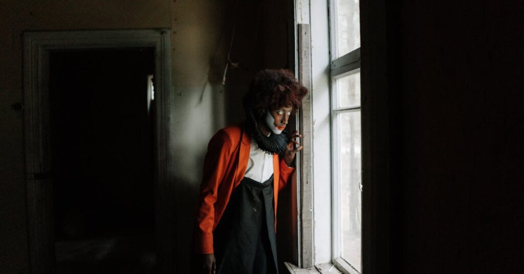 崩れそうなものをそっと支える女性。ちゃんとしなければという緊張感を象徴する風景。