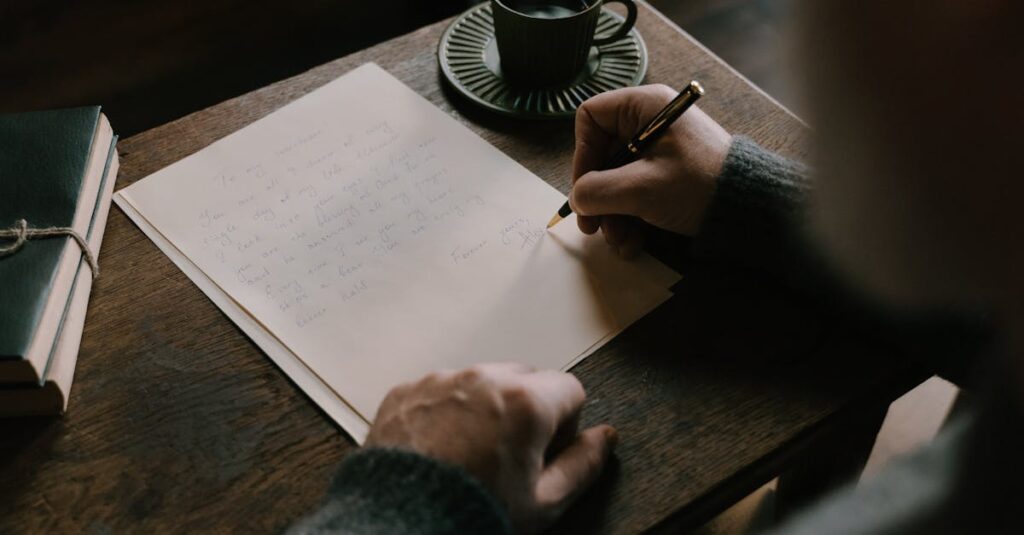 やわらかな光の中で手紙を書く女性。役割を得る旅ではなく、心を取り戻す旅が始まっていた。