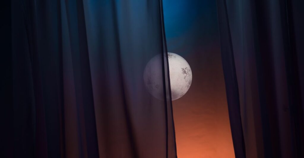 quiet window dusk soft curtain calm pause atmosphere