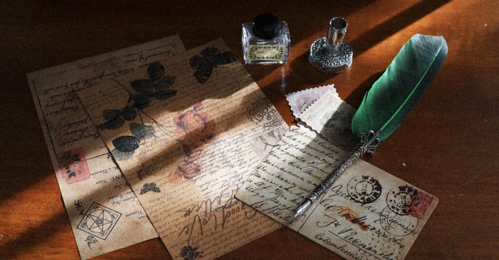 fantasy library soft morning light magic ink feathered pen quiet atmosphere