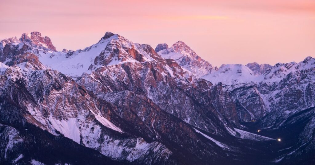 quiet snow mountains high tower mysterious witch magic library soft evening light