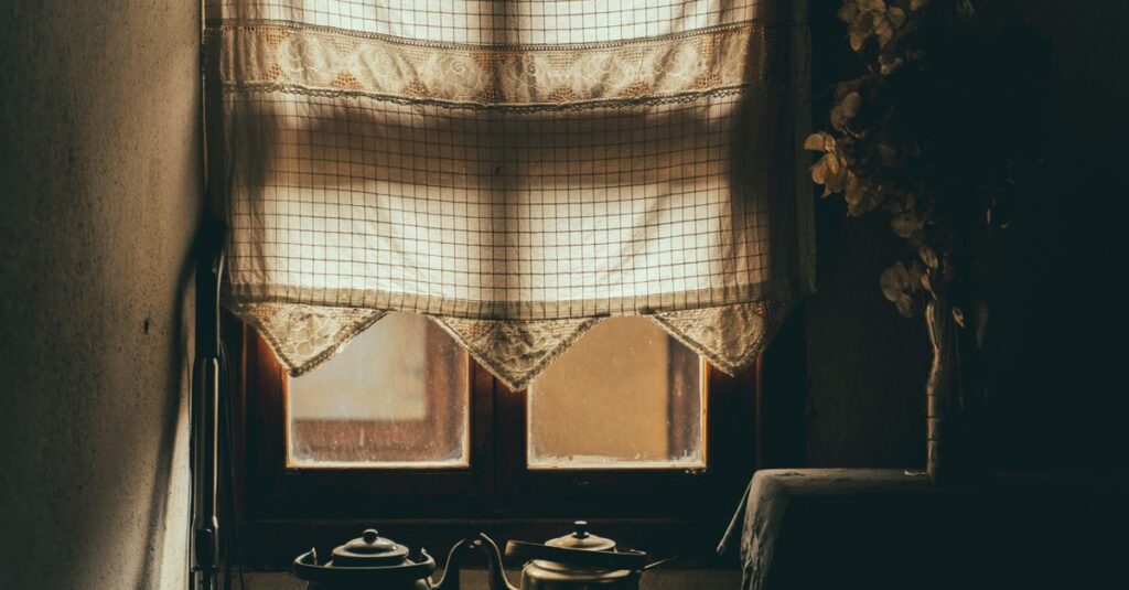 soft window curtain quiet tea time calm solitude