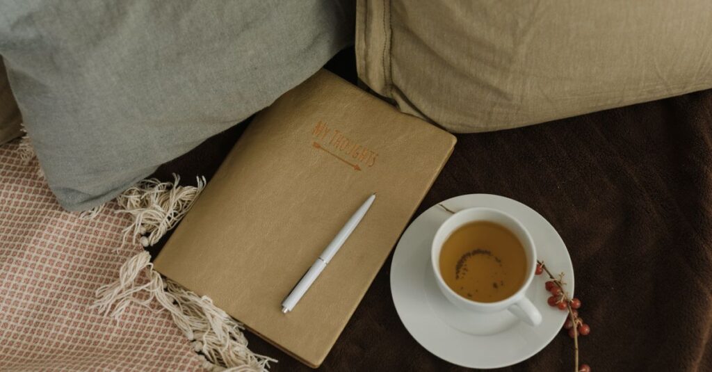 warm drink notebook window light quiet safe place