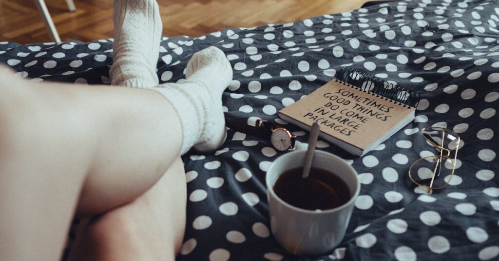 warm drink notebook window light quiet safe place