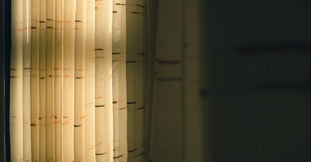 quiet window dusk soft curtain calm pause atmosphere