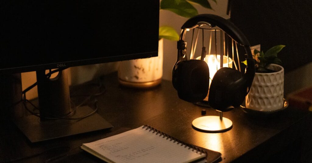 やわらかな灯りとノートがある静かな夜の机。揺れた日に自分を責めず、丁寧に扱おうとする心を象徴する風景。