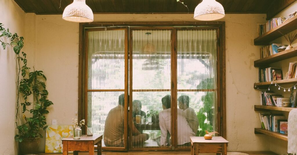 gentle soft light two people quiet conversation calm warm atmosphere