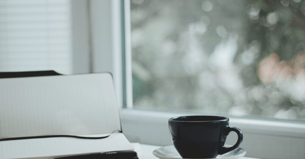 soft window light quiet journal writing gentle reflection calm