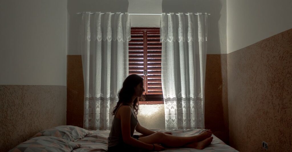 woman alone night quiet self frustration soft light gentle reflection calm