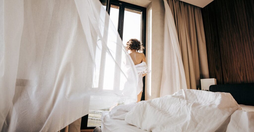 soft window light open curtain quiet emotional release