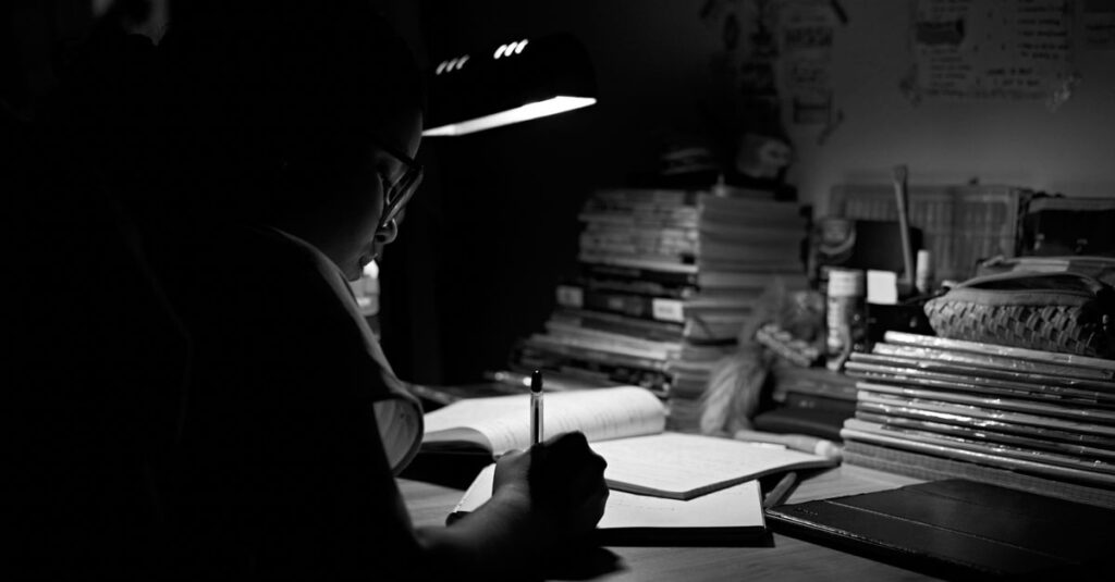 gentle night lamp quiet notebook tender sadness calm