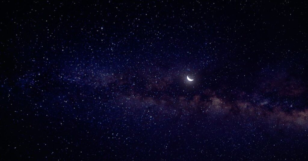 night sky stars moon gentle anime atmosphere calm